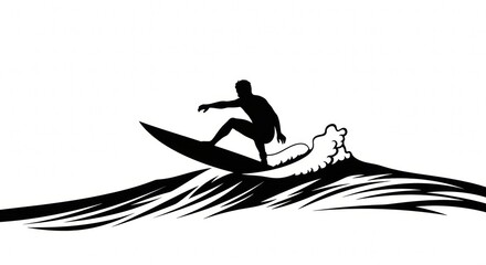 Silhouette of a Surfer Riding a Wave