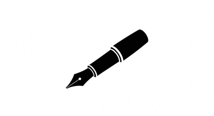 Elegant black fountain pen with cap, isolated on white background