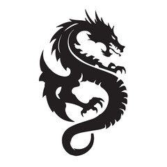 Black dragon tribal tattoo design vector illustration with an animal head silhouette