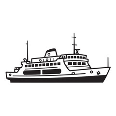 Obraz premium Vector illustration of a simple modern passenger ferry boat in black and white