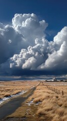 Dramatic Overcast Sky Over Moorland Peat Bog Path