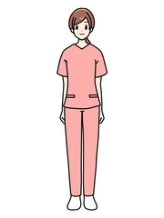女性看護師の正面立ちポーズ　スクラブ