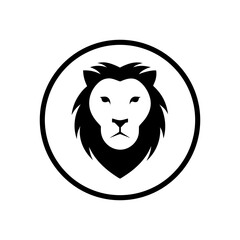 Minimalist lion face in sharp edged frame for strength power royalty and animal branding