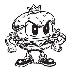 Happy cartoon character eating a delicious hamburger sandwich vector illustration