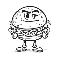Happy cartoon character eating a delicious hamburger sandwich vector illustration