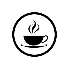 Minimalist tea cup with steam swirl icon for hot drink relaxation and beverage cafe branding