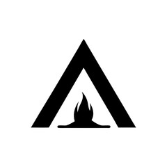 Fototapeta premium Minimalist tent and campfire icon for outdoor travel camping and hiking scene