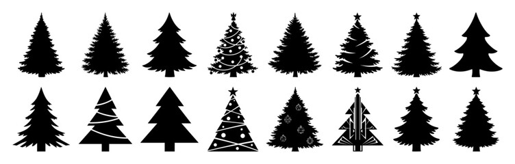 variety of doodle pine trees and christmas tree set