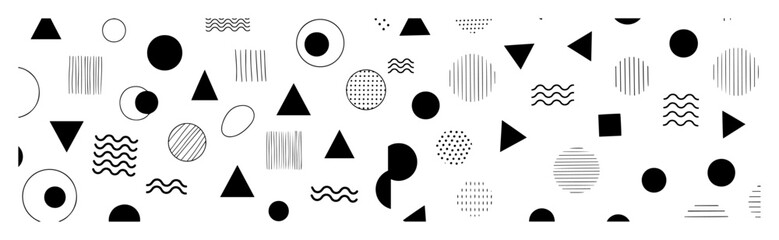 abstract memphis geometric pattern seamless black doodle shapes background