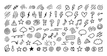 hand drawn doodle line and symbol icon set vector