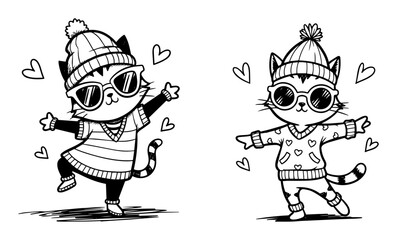 cute cats in winter clothes doodle