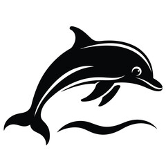 Black dolphin leaping stylized ocean waves vector