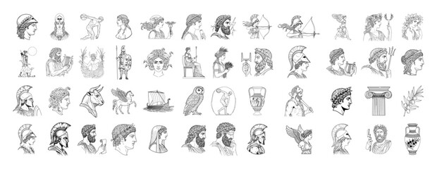 ancient greek roman profile head icon collection vector