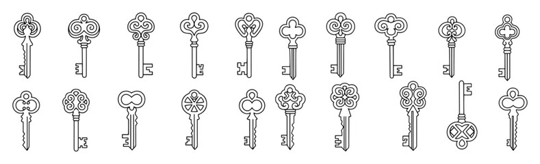vintage ornate keys and lock elements bundle