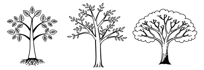Diverse leafless tree silhouettes