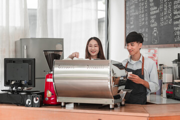 Barista preparing coffee,  setting, cozy photography, bright environment, engaging viewpoint