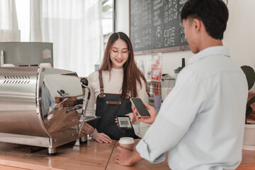Cozy barista-customer interaction engaging coffee experience in inviting environment
