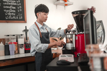 Skilled barista brewing coffee, cozy , beverage preparation, close-up craftsmanship, artistry