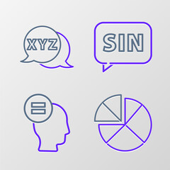 Set line Graph, schedule, chart, diagram, Calculation, Mathematics function sine and XYZ Coordinate system icon. Vector