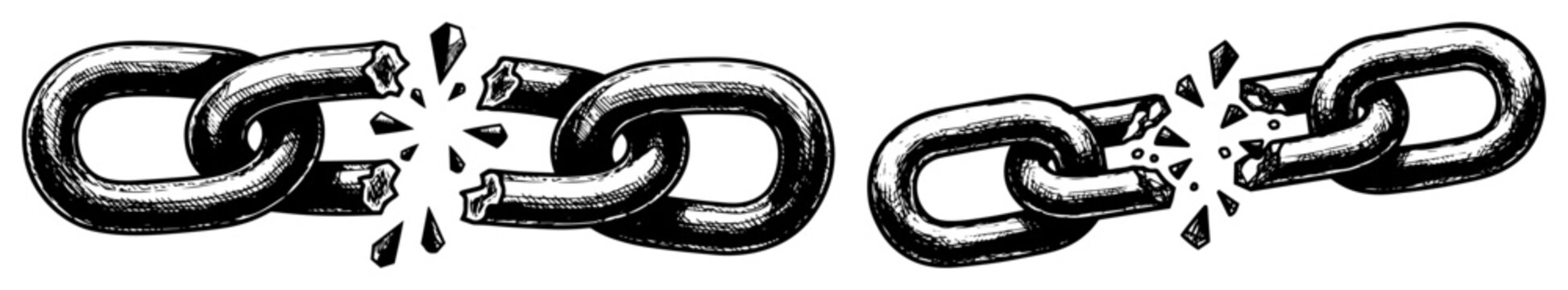 broken chain symbol of freedom or broken connection hand drawn sketch vector illustration