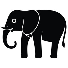 Black elephant with curled trunk and tusks white animal