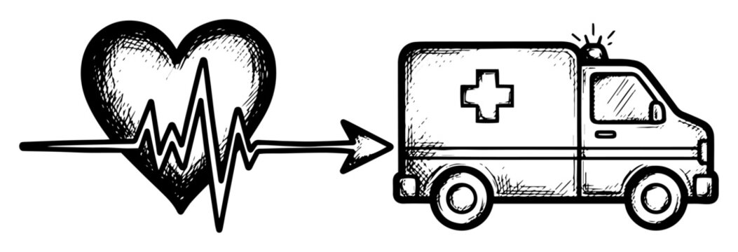 heart attack emergency concept with cardiogram and ambulance vector pattern shape