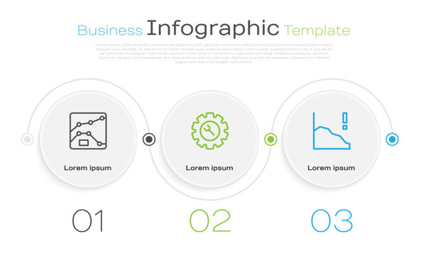 Set line Graph, chart, diagram, Wrench and gear and Financial growth decrease. Business infographic template. Vector