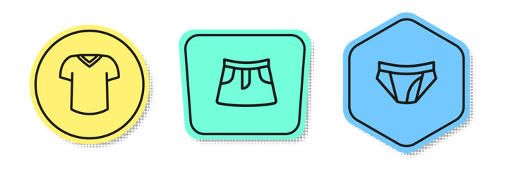 Set line T-shirt, Skirt and Men underpants. Colored shapes. Vector