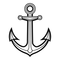 Classic black and white anchor illustration isolated on white background