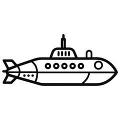Simple black outline drawing of a submarine isolated on white background