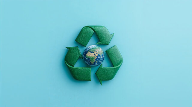 Earth embraced by green recycling arrows