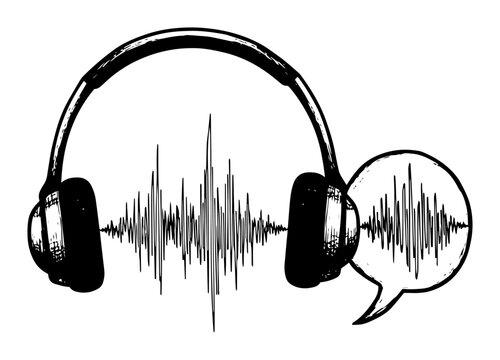 podcast headphones with sound wave audio sketch - Powered by Adobe