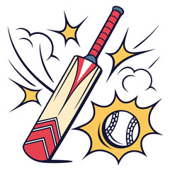 Cricket Bat Comic Vector Art