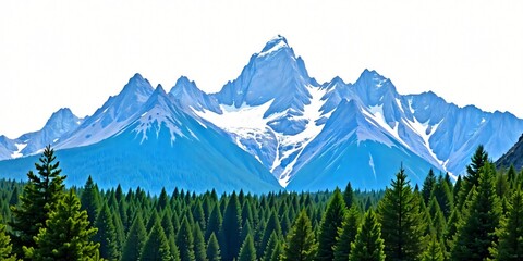 Fototapeta premium Majestic Snow Capped Mountains and Evergreen Forest Landscape