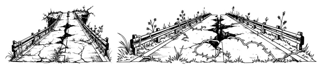 deserted post apocalyptic road split in two