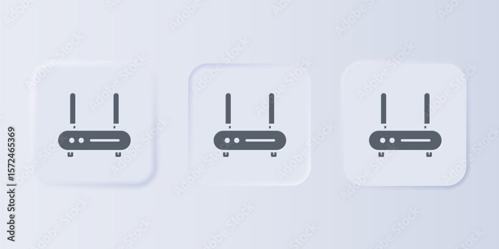 Poster grey router and wi-fi signal icon isolated on grey background. wireless ethernet modem router. compu