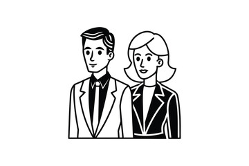 Professional Man and Woman in Business Attire Black and White Line Art Silhouette