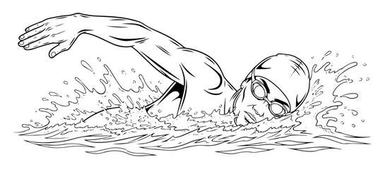 freestyle swimmer in water front crawl stroke illustration
