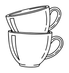 stack of two coffee cups simple line art illustration