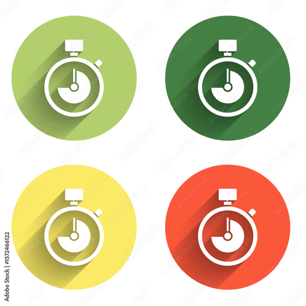 Poster set stopwatch icon isolated with long shadow background. time timer sign. chronometer sign. color ci