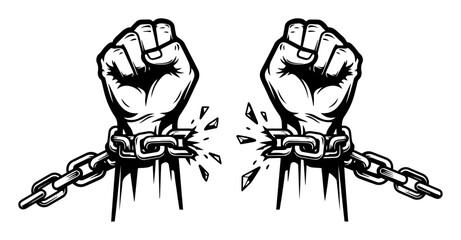 fists breaking chains freedom concept vector illustration