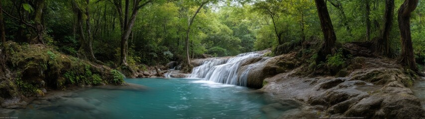 Fototapeta premium Serene waterfall retreat forest hdr 360 degrees hdri environment