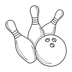 bowling pins struck by ball outline illustration