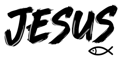 jesus text with christian fish symbol