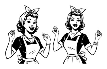 happy retro housewife celebrating vintage style