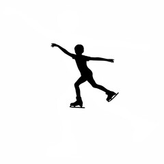 Silhouette of boy sliding on one foot like skating pose on white background