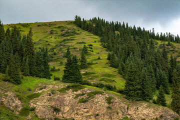 mountain landscape with blue sky and clouds