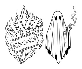 never razor blade flame with ghost holding smoke