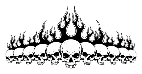 row of flaming skulls menacing illustration © Aisha Kudorova
