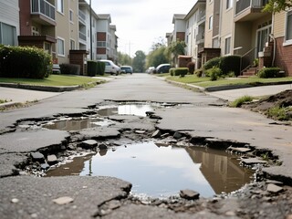 The condition of public roads in housing complexes that are damaged and potholed until there are puddles of water
